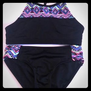 Justice Black Multi Color Pattern Bikini Set
